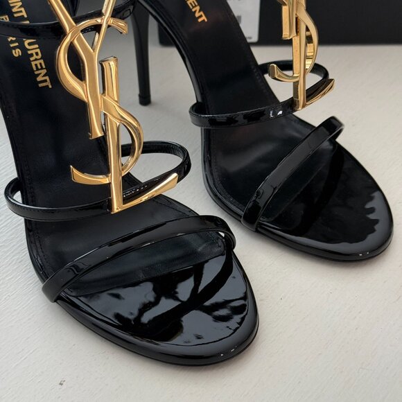 Saint Laurent Cassandra YSL Medallion Strappy Stiletto Sandals | Size 37.5 / 7.5 - Picture 9 of 11